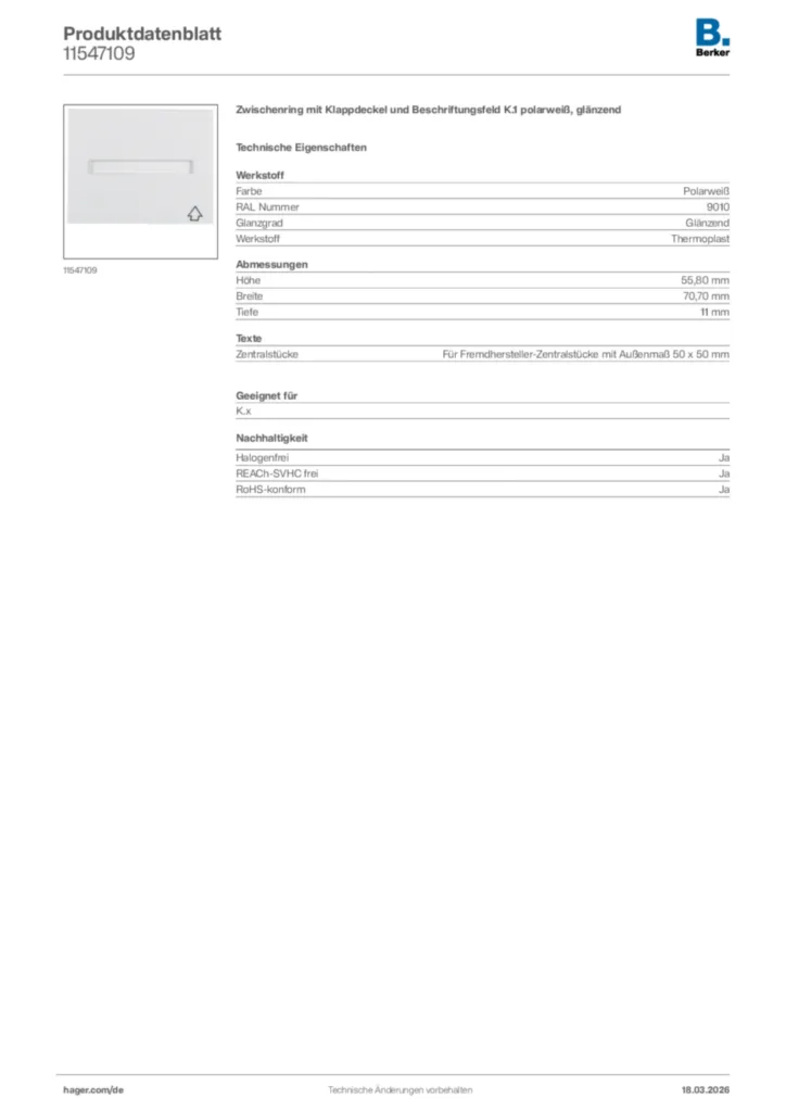 Bild Berker Produktdatenblatt 11547109 | Hager Deutschland