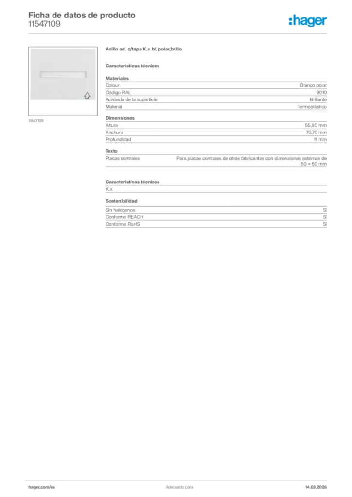 Imagen Hager Ficha de datos de producto 11547109 | Hager España