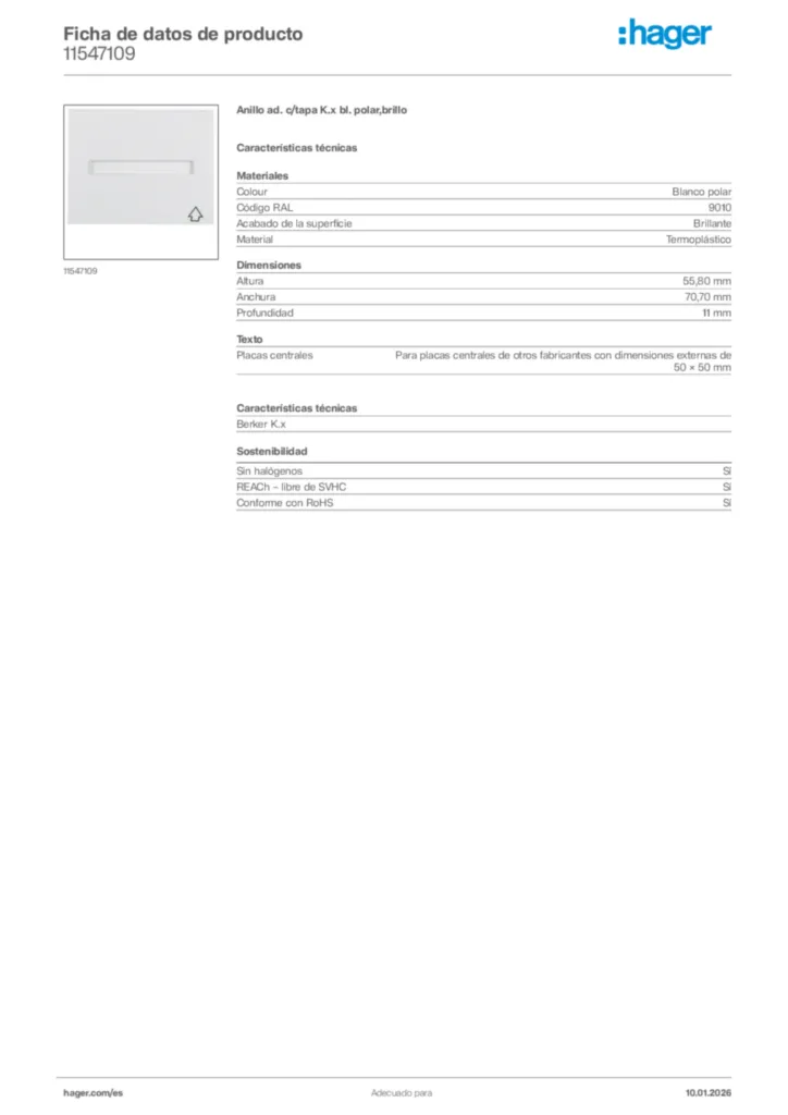Imagen Hager Ficha de datos de producto 11547109 | Hager España
