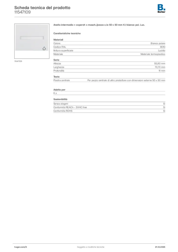 Immagine Berker Scheda tecnica del prodotto 11547109 | Hager Italia