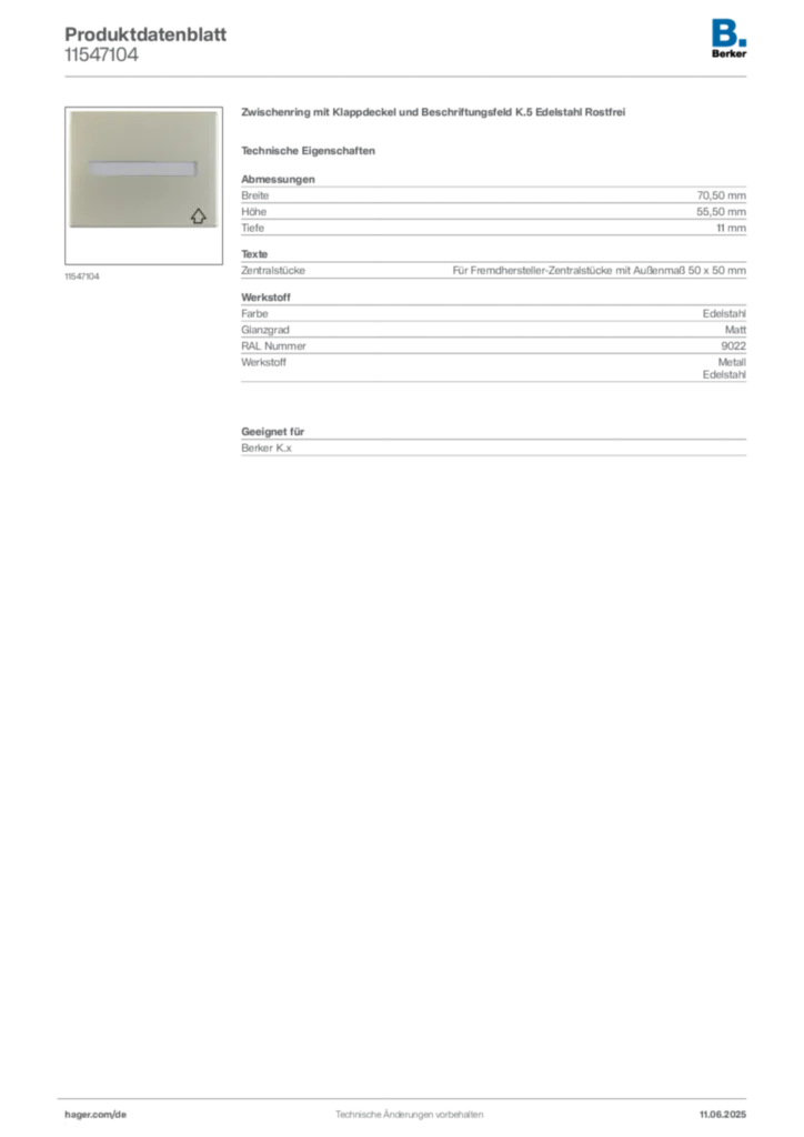 Berker Produktdatenblatt 11547104