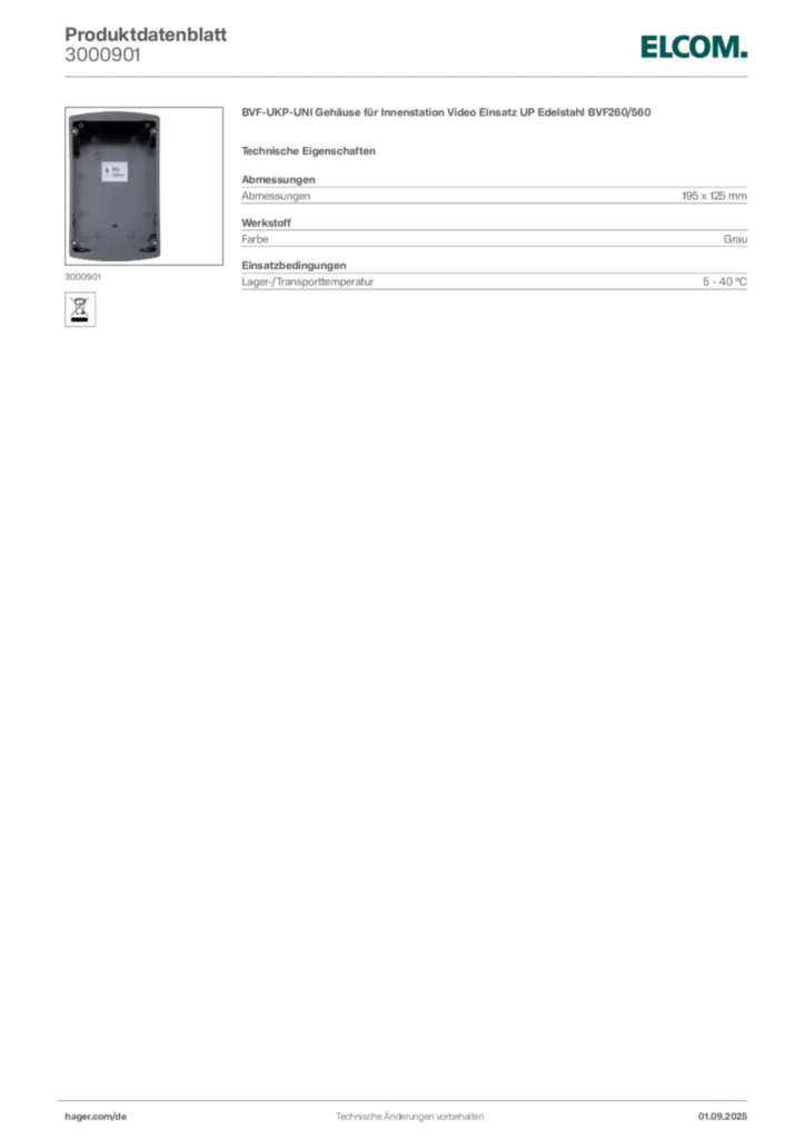 Elcom Produktdatenblatt 3000901