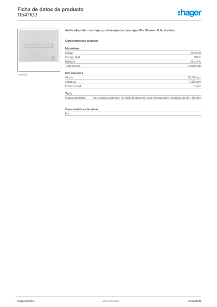 Imagen Hager Ficha de datos de producto 11547103 | Hager España
