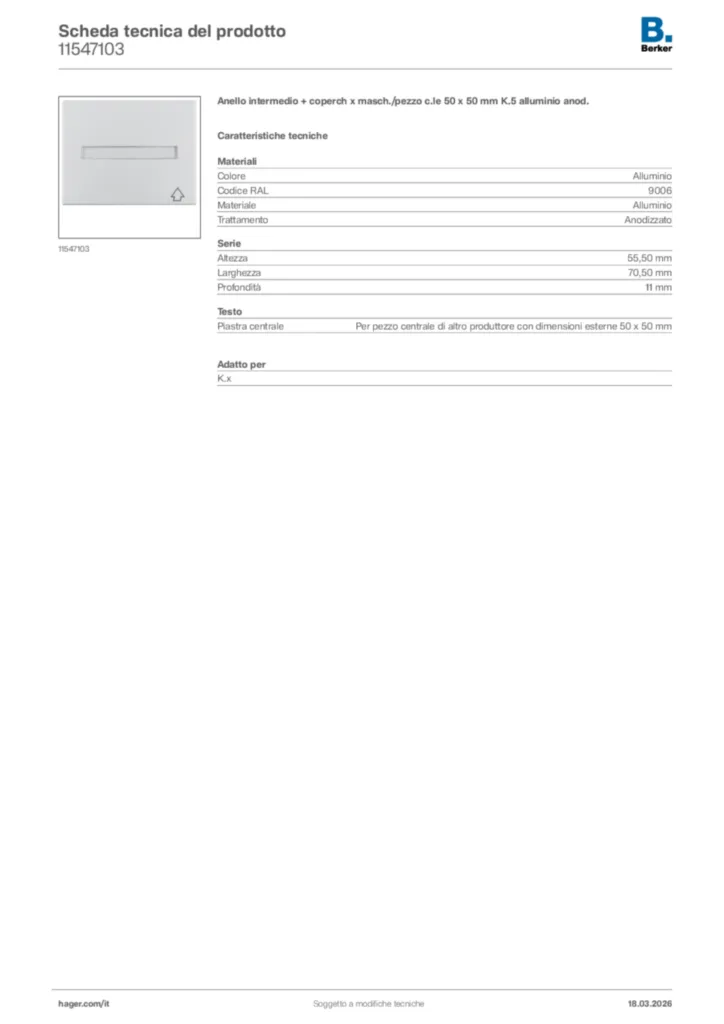 Immagine Berker Scheda tecnica del prodotto 11547103 | Hager Italia