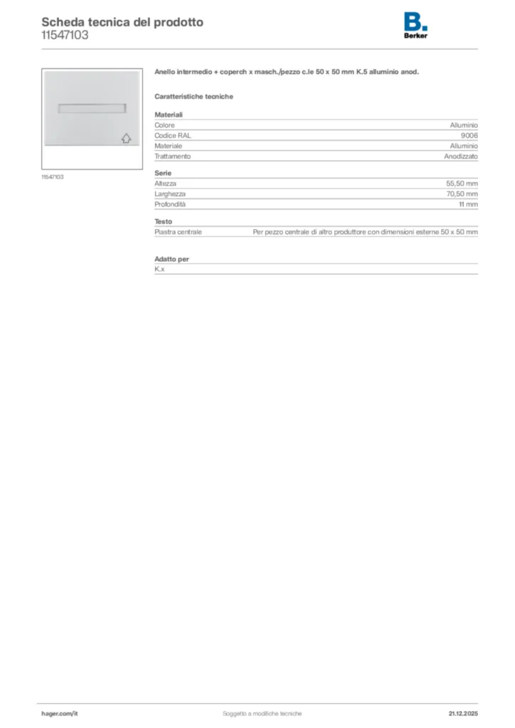 Immagine Berker Scheda tecnica del prodotto 11547103 | Hager Italia