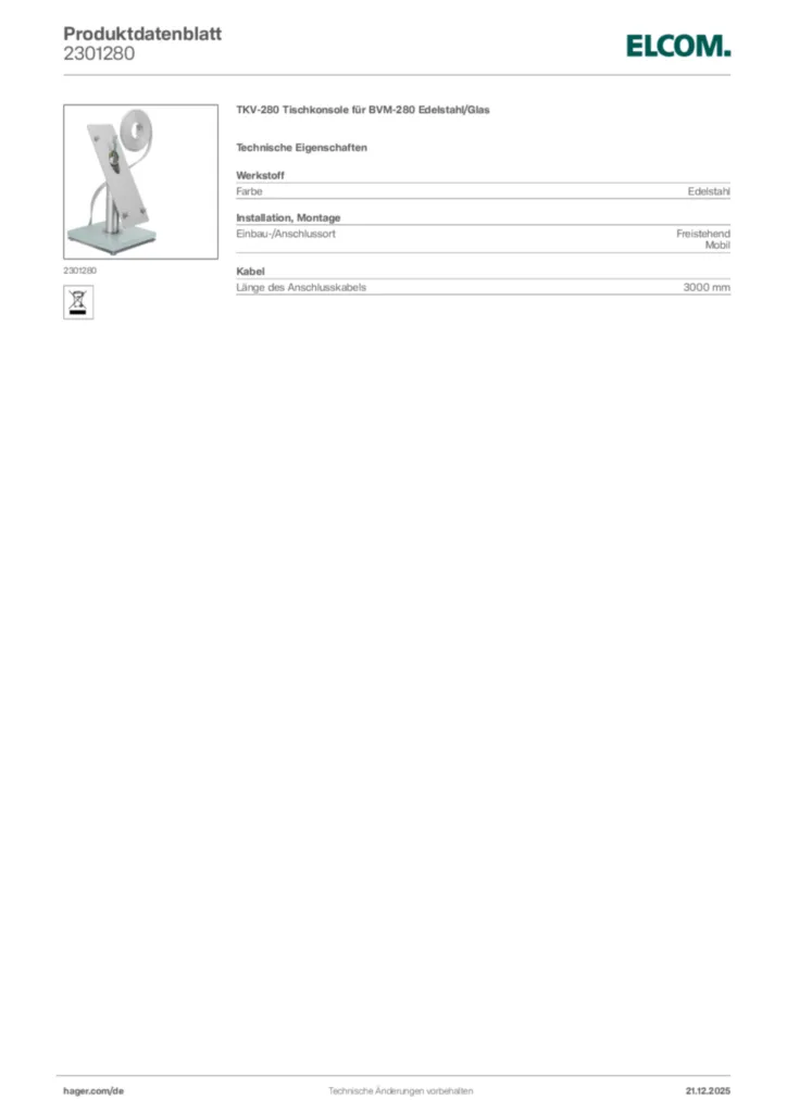 Bild Elcom Produktdatenblatt 2301280 | Hager Deutschland