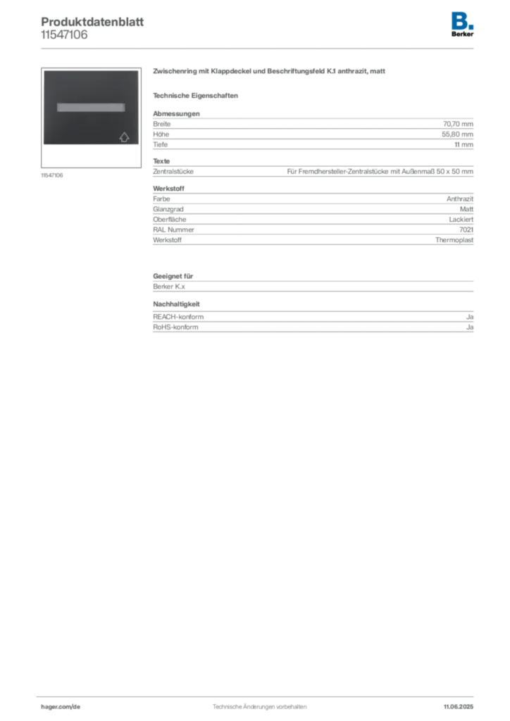 Berker Produktdatenblatt 11547106