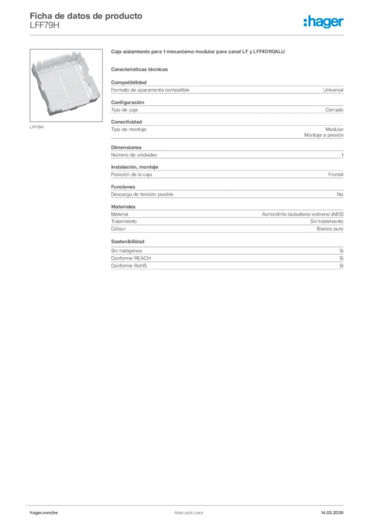 Imagen Hager Ficha de datos de producto LFF79H | Hager España