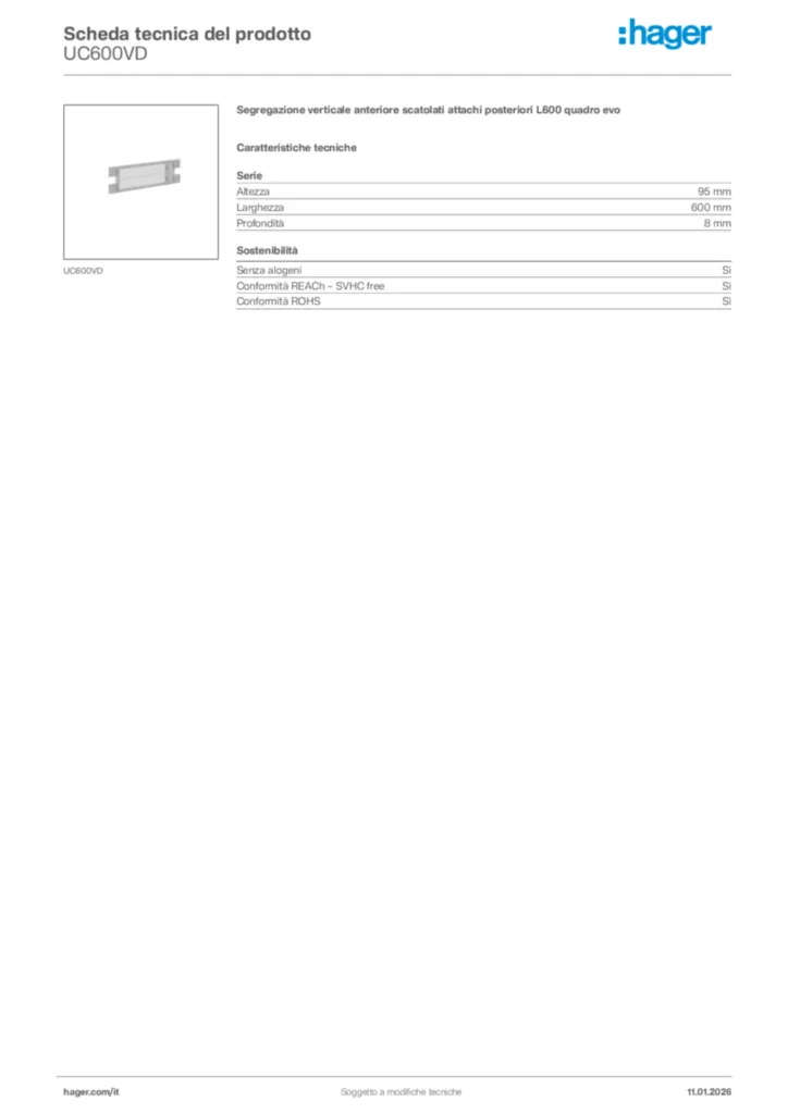 Immagine Hager Scheda tecnica del prodotto UC600VD | Hager Italia