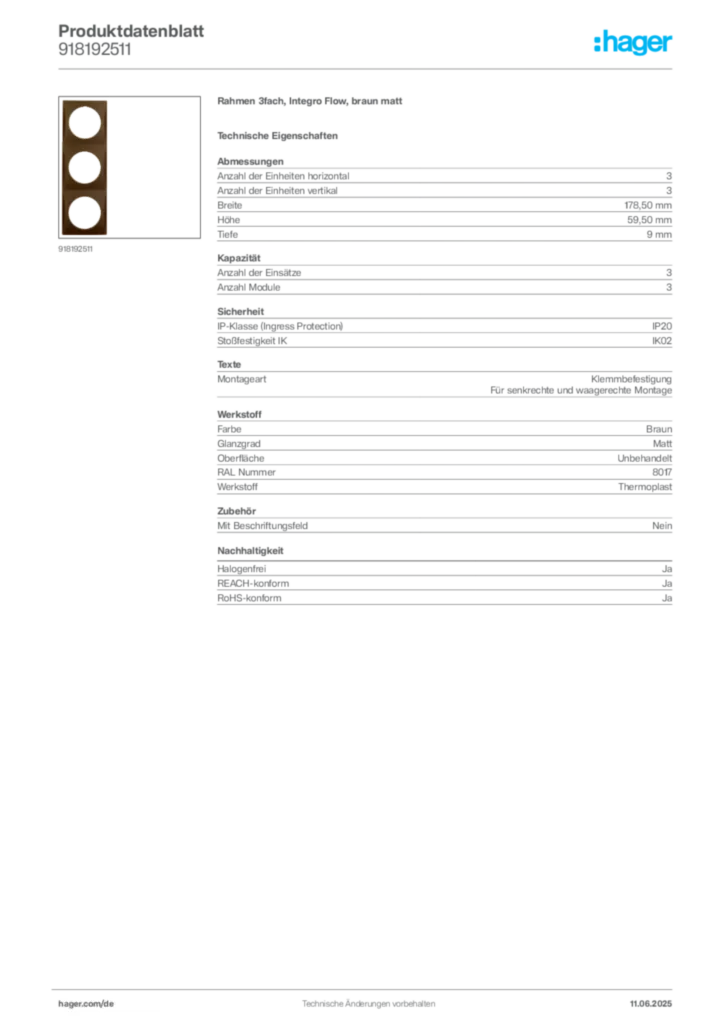 Bild Berker Produktdatenblatt 918192511 | Hager Deutschland