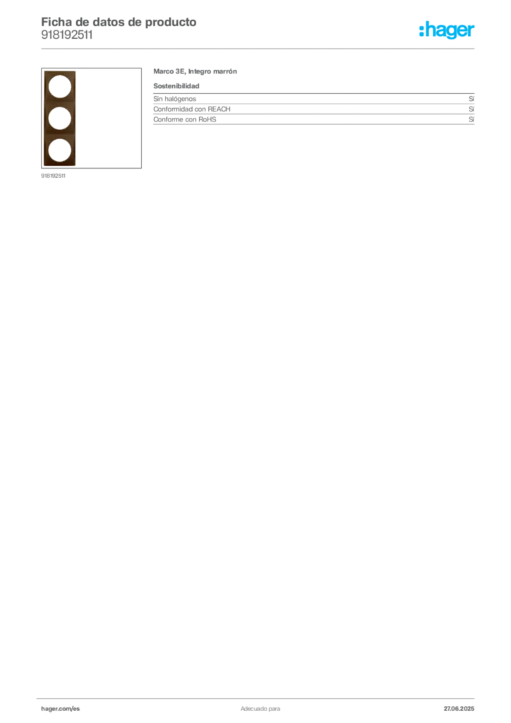 Imagen Hager Ficha de datos de producto 918192511 | Hager España