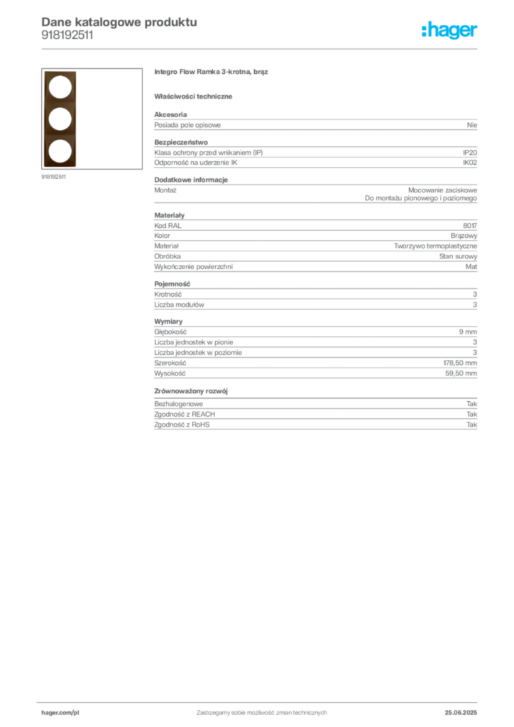 Zdjęcie Hager Dane katalogowe produktu 918192511 | Hager Polska