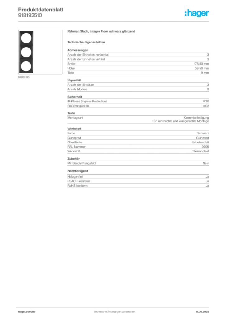 Bild Berker Produktdatenblatt 918192510 | Hager Deutschland