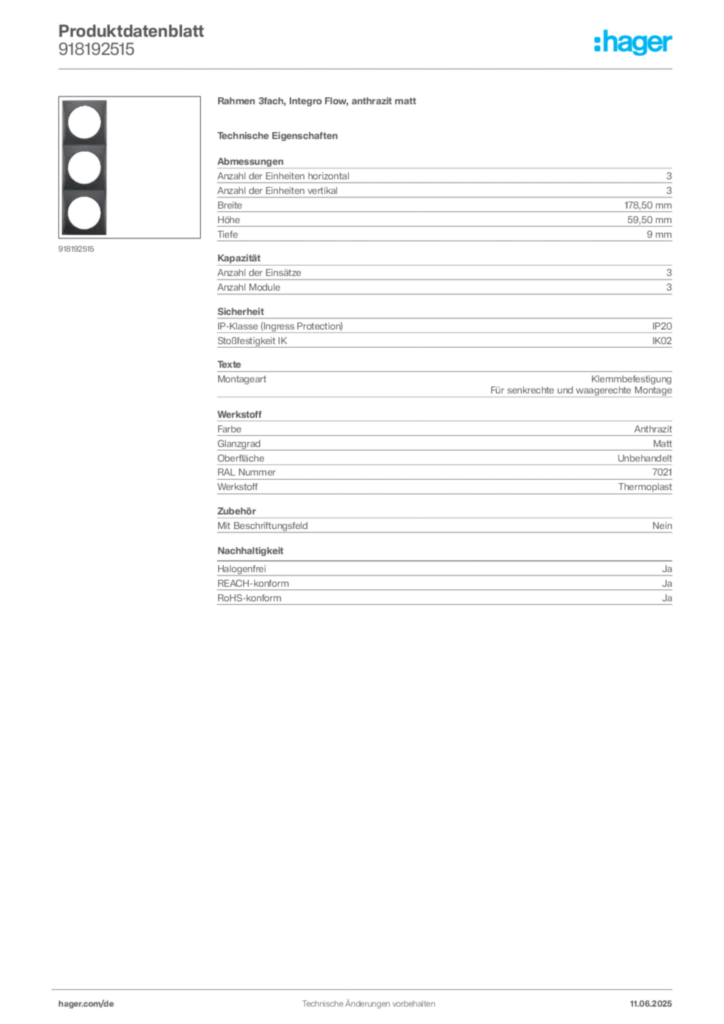 Bild Berker Produktdatenblatt 918192515 | Hager Deutschland