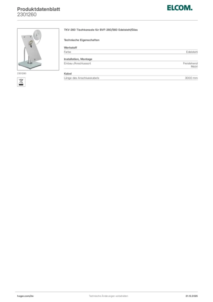 Bild Elcom Produktdatenblatt 2301260 | Hager Deutschland