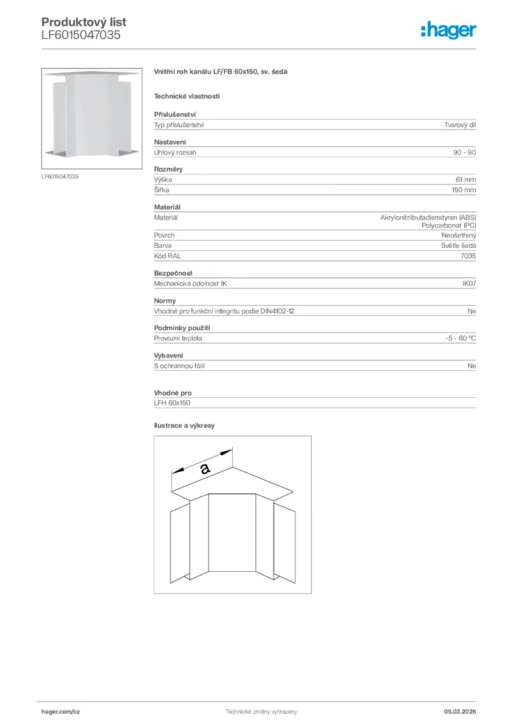 Obrázek Hager Product data sheet LF6015047035 | Hager
