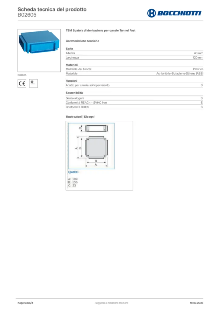 Immagine Bocchiotti Scheda tecnica del prodotto B02605 | Hager Italia