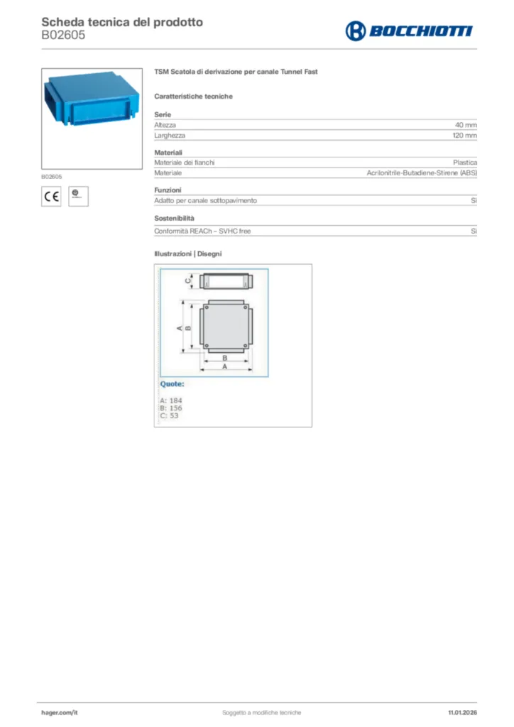 Immagine Bocchiotti Scheda tecnica del prodotto B02605 | Hager Italia