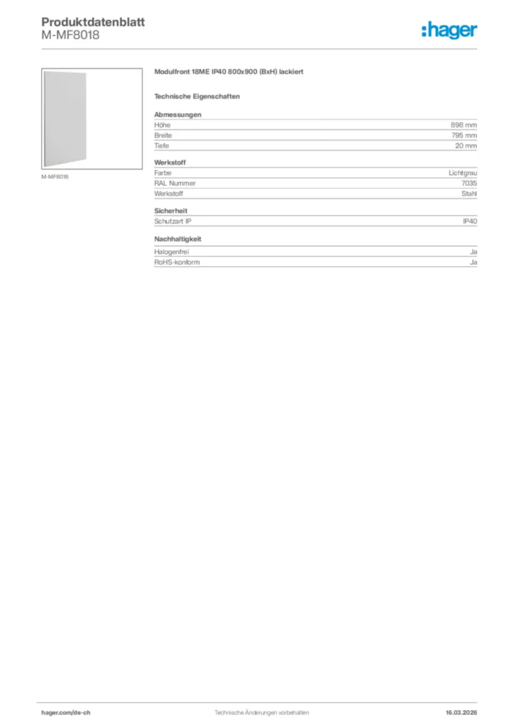 Bild Hager Produktdatenblatt M-MF8018 | Hager Schweiz