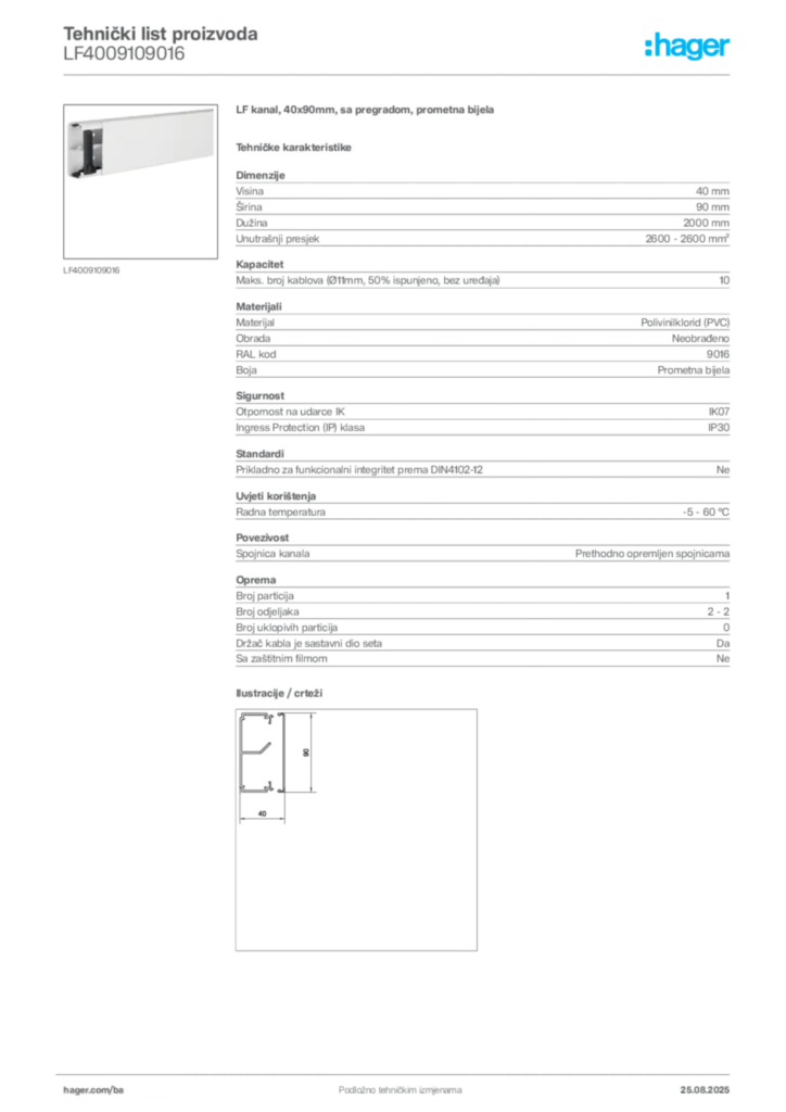 Slika Hager Product data sheet LF4009109016  | Hager