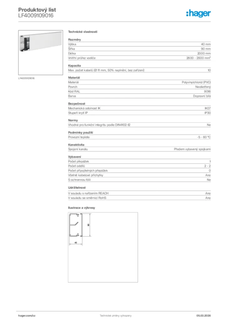 Obrázek Hager Product data sheet LF4009109016 | Hager