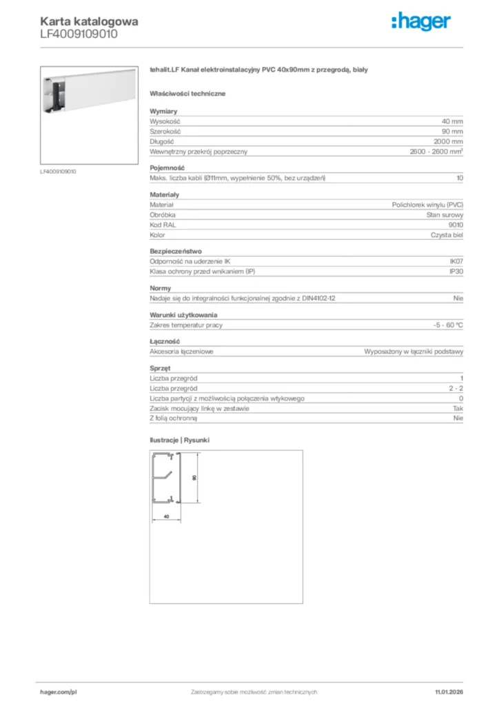 Zdjęcie Hager Karta katalogowa LF4009109010 | Hager Polska