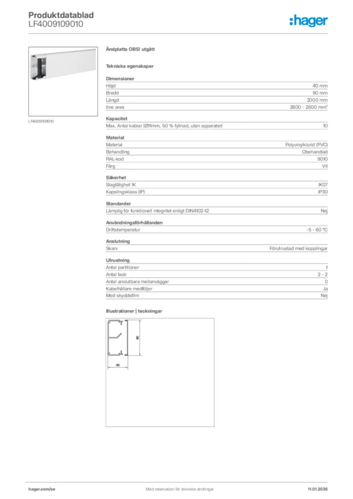 Bild Hager Produktdatablad LF4009109010 | Hager Sverige