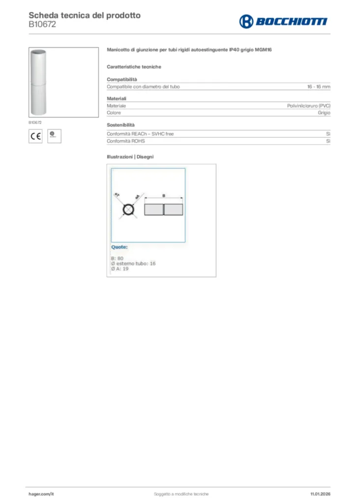 Immagine Bocchiotti Scheda tecnica del prodotto B10672 | Hager Italia