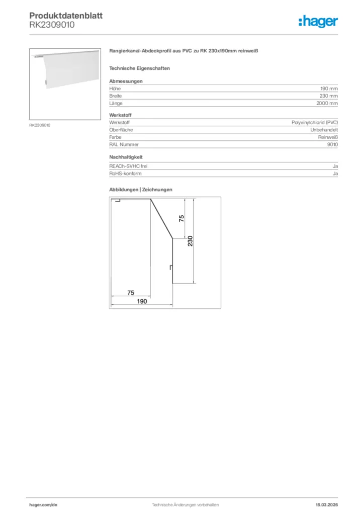 Bild Hager Produktdatenblatt RK2309010 | Hager Deutschland
