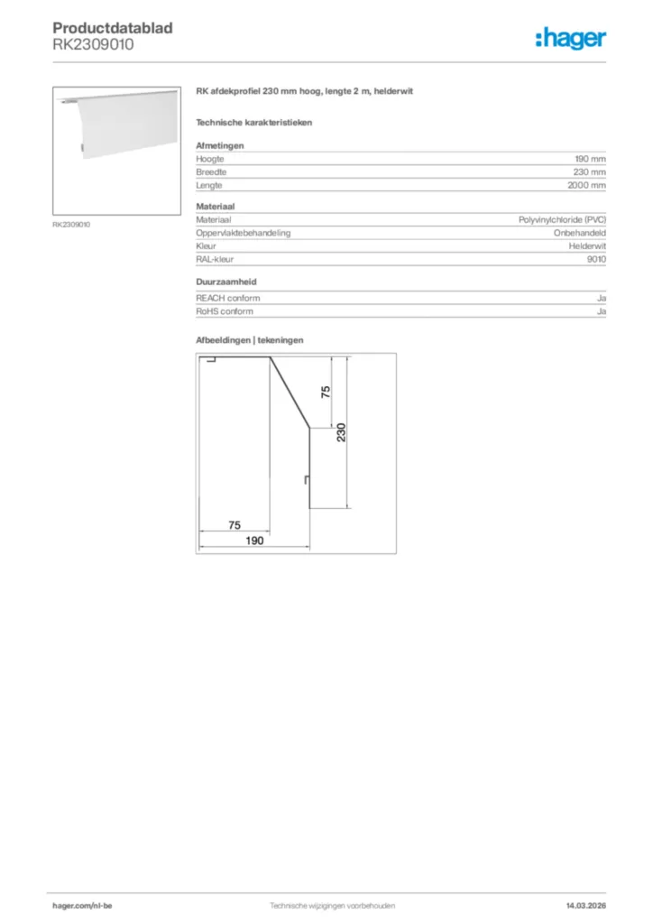 Afbeelding Hager Productdatablad RK2309010 | Hager Belgium