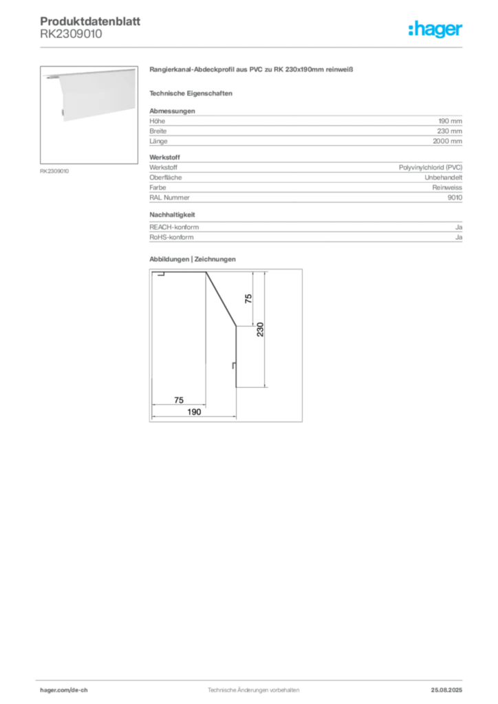 Bild Hager Produktdatenblatt RK2309010 | Hager Schweiz