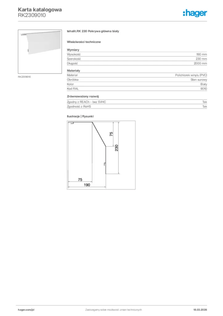 Zdjęcie Hager Karta katalogowa RK2309010 | Hager Polska