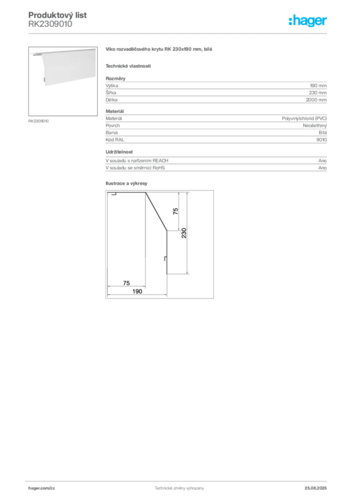 Obrázek Hager Produktový list RK2309010 | Hager