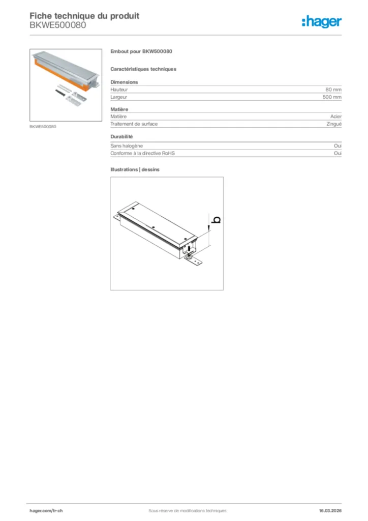 Image Hager Fiche technique du produit BKWE500080 | Hager Suisse