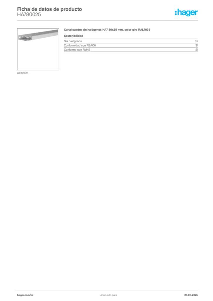 Imagen Hager Ficha de datos de producto HA780025 | Hager España