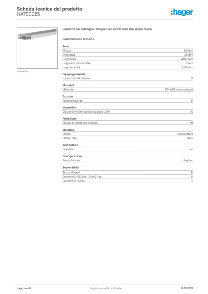 Immagine Hager Scheda tecnica del prodotto HA780025 | Hager Italia