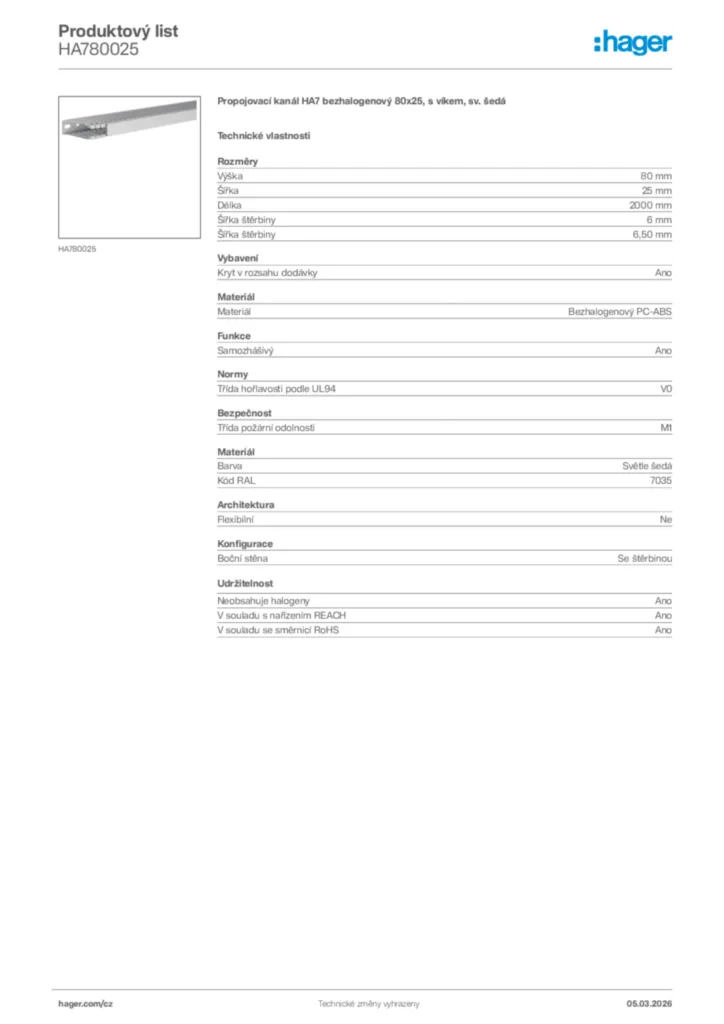 Obrázek Hager Product data sheet HA780025 | Hager