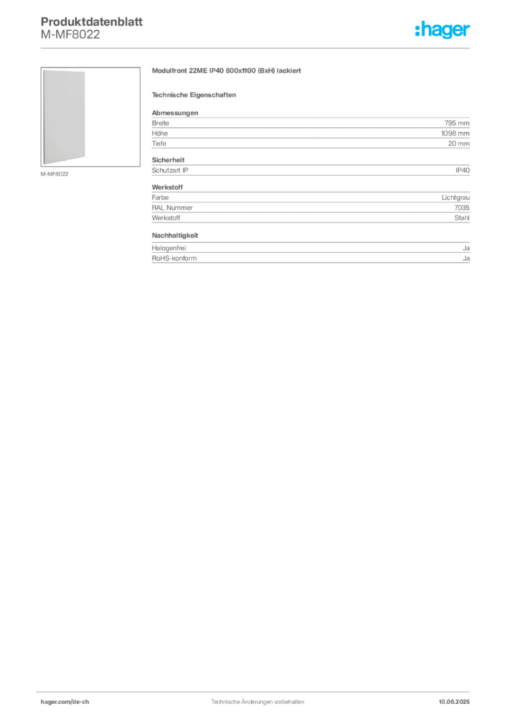 Bild Hager Produktdatenblatt M-MF8022 | Hager Schweiz