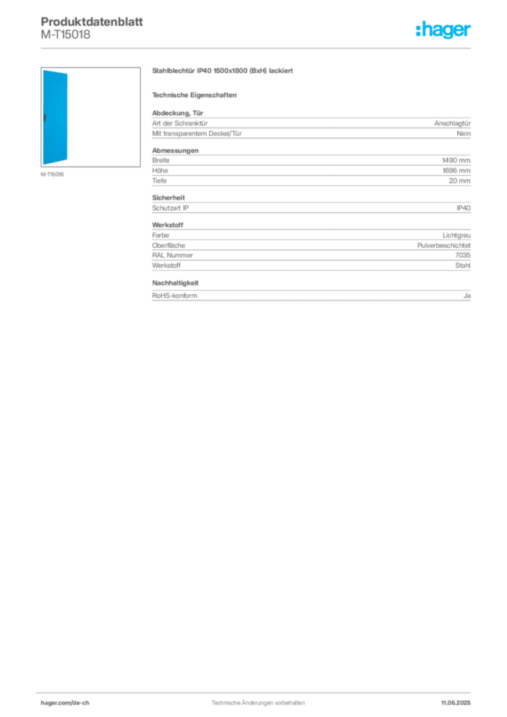 Bild Hager Produktdatenblatt M-T15018 | Hager Schweiz