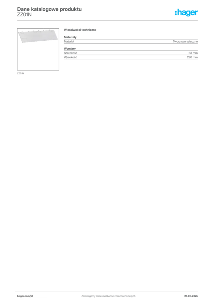 Zdjęcie Hager Dane katalogowe produktu ZZ01N | Hager Polska
