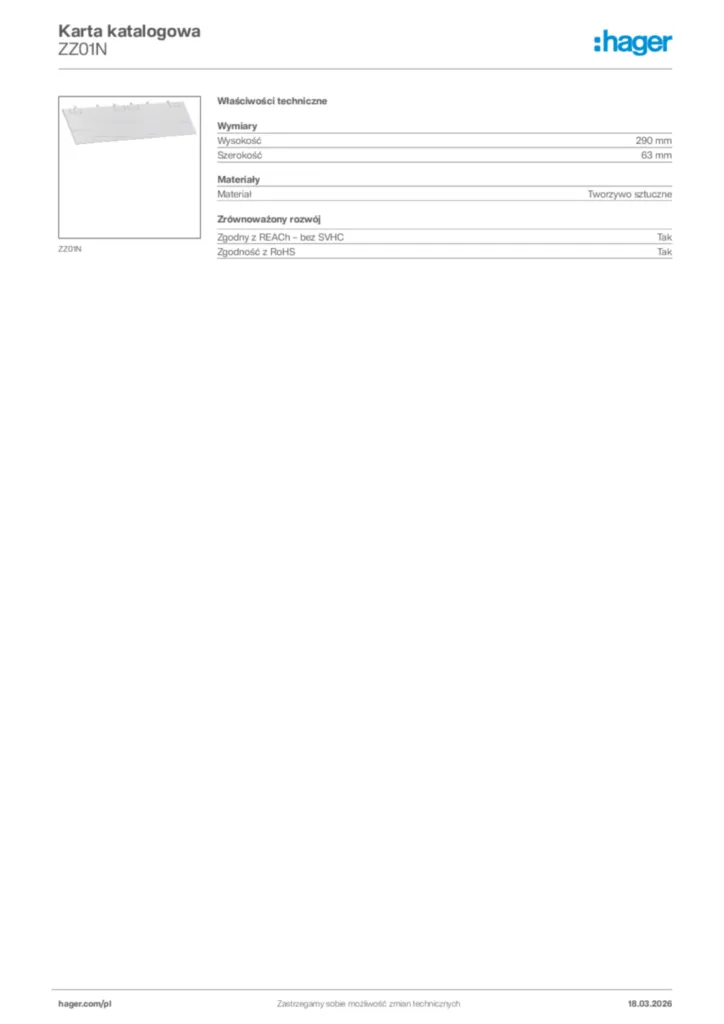 Zdjęcie Hager Karta katalogowa ZZ01N | Hager Polska