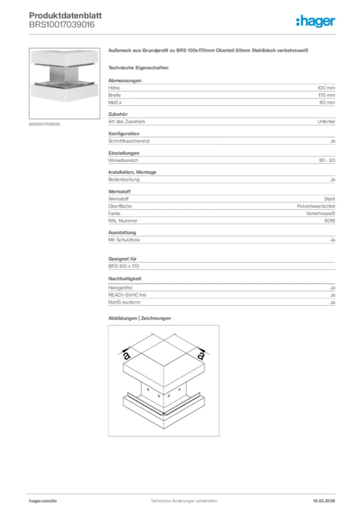 Bild Hager Produktdatenblatt BRS10017039016 | Hager Deutschland