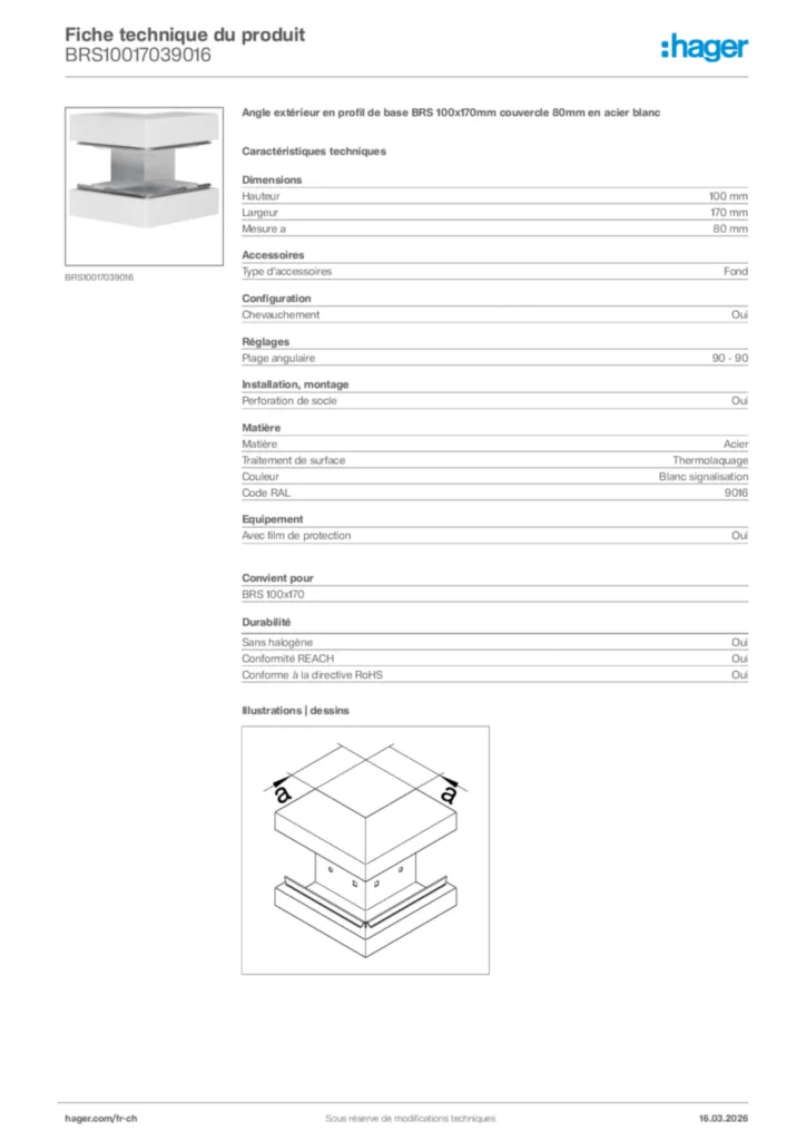 Image Hager Fiche technique du produit BRS10017039016 | Hager Suisse