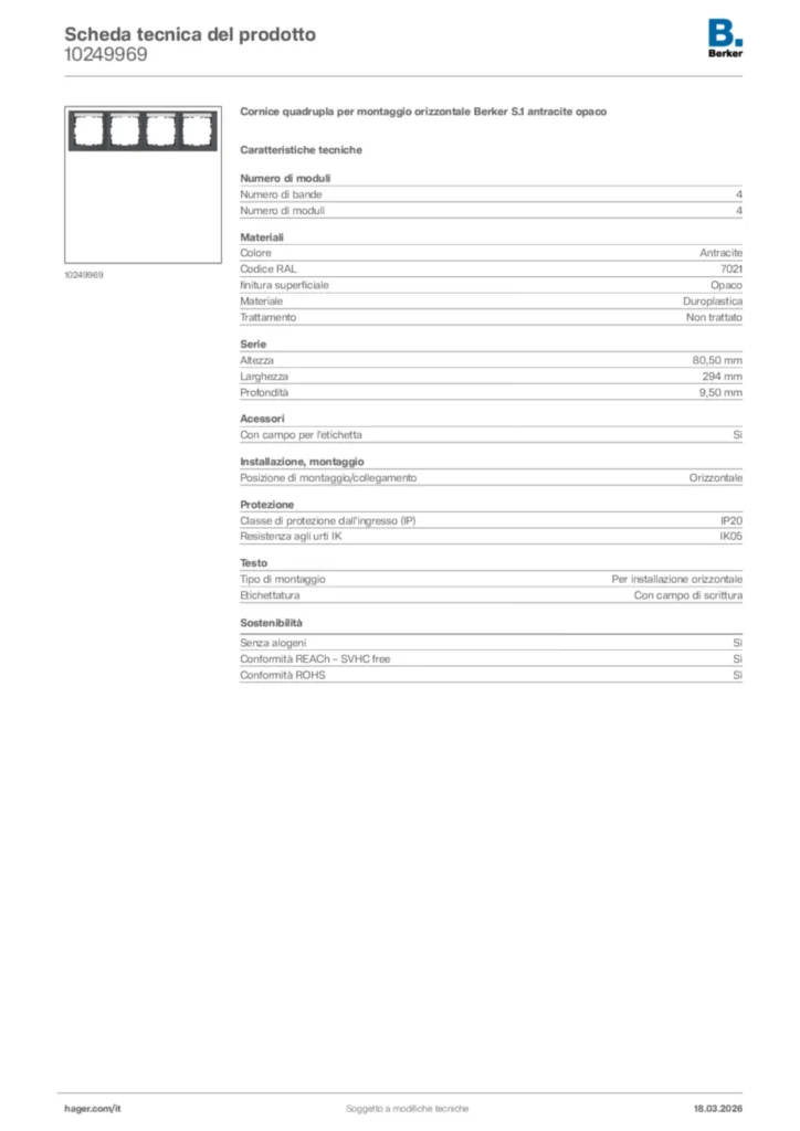 Immagine Berker Scheda tecnica del prodotto 10249969 | Hager Italia