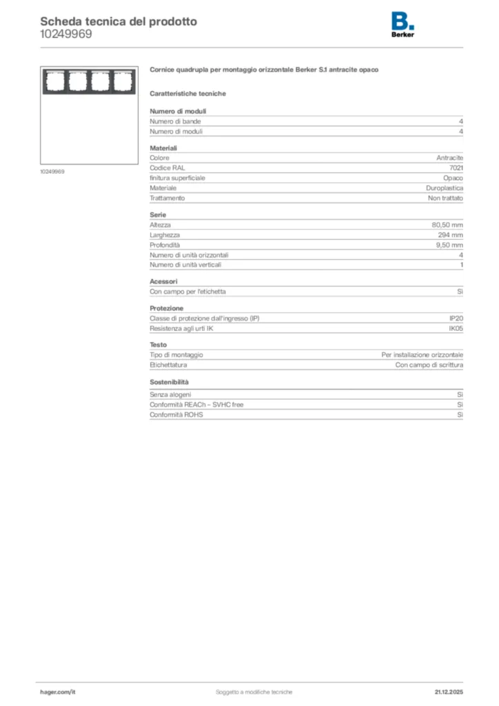 Immagine Berker Scheda tecnica del prodotto 10249969 | Hager Italia