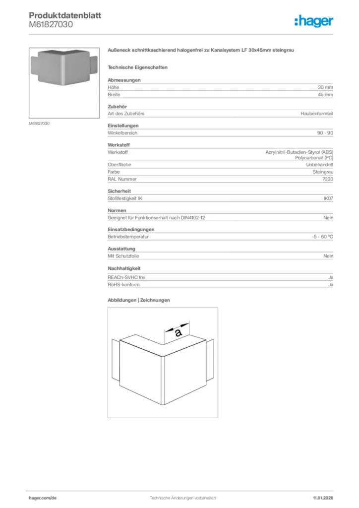 Bild Hager Produktdatenblatt M61827030 | Hager Deutschland