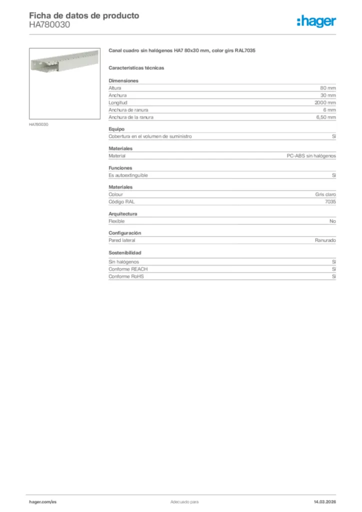 Imagen Hager Ficha de datos de producto HA780030 | Hager España