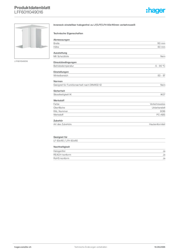 Bild Hager Produktdatenblatt LFF6011049016 | Hager Schweiz
