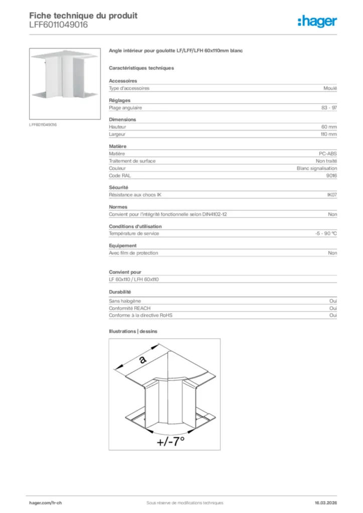 Image Hager Fiche technique du produit LFF6011049016 | Hager Suisse