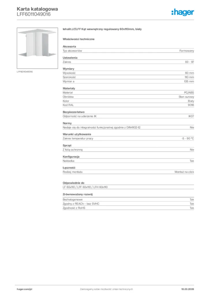 Zdjęcie Hager Karta katalogowa LFF6011049016 | Hager Polska